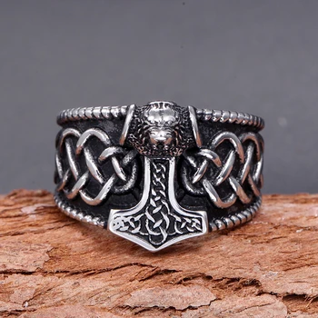Epocă de Aur/Argint de Culoare Celtics Spirală Nod Inel din Oțel Inoxidabil Ciocanul lui Thor Nordic Viking Inele Barbati Amuleta Bijuterii
