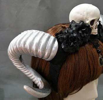 Demon Rău Gothic Lolita vălul Craniu de Oaie corn Bentita Hairband Accesoriu de Cosplay, Costume de Halloween, articole pentru acoperirea capului Prop