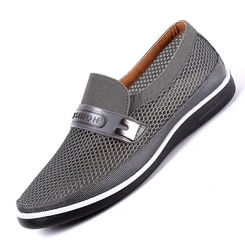 2019 Noi De Vara Plasă Pantofi Bărbați Slip-On Flat Sapatos Gol Afară Confortabil Tatăl Om Pantofi Casual Mocasini De Bază Espadrile