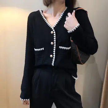 Femeile 2020 Moda Toamna Tricotate V Gât Cardigan Negru Pulover Cu Maneci Lungi Doamnelor Jacheta Vintage Liber Subțire, Îmbrăcăminte Exterioară Dulce Top