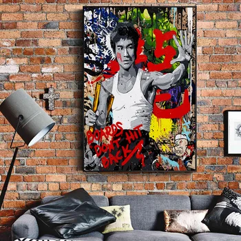 Rezumat Bruce Lee Nunchaku Graffiti Street Art Postere Si Printuri Kung Fu Superstar Panza Pictura Pe Perete Fotografia Pentru Camera De Zi