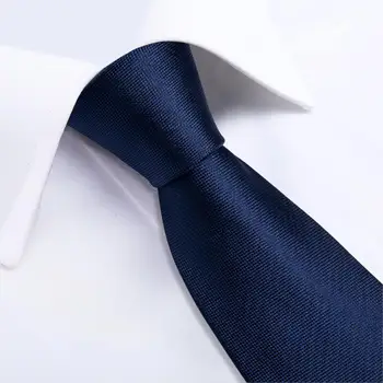 DiBanGu Top Bleumarin Solid Cravată pentru Bărbați Matase Bărbați Cravată Batista Butoni Gât Cravată Costum de Afaceri, Petrecere de Nunta Cravată Set MJ-7140