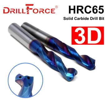Drillforce 1 BUC 3mm-16mm HRC65 Carbură Solidă burghie, Interior Prin intermediul lichidului de Răcire Gaura 3D Nano Blue Spiral Flute poftă de mâncare CNC Burghiu