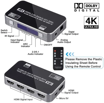 Navceker 4K HDMI Switch HDR HDMI ARC audio extractor HDMI 2.0 splitter switcher HDMI Switch audio extractor pentru PS4 pro Apple TV