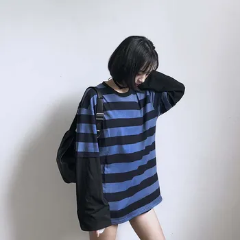 NiceMix Harajuku T-shirt Femei Dungă Topuri Mozaic Fals 2 Piese Vrac Maneca Lunga Tricou Femei Streetwear Trage Femme Jersey