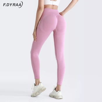 F. DYRAA Talie Mare fără Sudură Pantaloni de Yoga Fundul Push-Up Sport Jambiere Sală de Fitness Colanti de Compresie Antrenament Rulează Pantaloni