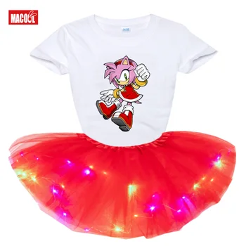 Fete pentru copii Haine Seturi de 2 buc Copii Sonic Ariciul Amy Tricou Maneca Scurta Printesa de Lumină LED-Rochie Tutu+Tricou de Moda