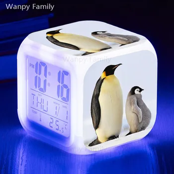 Pinguini drăguț ceas deșteptător stralucitoare cu termometru CONDUS schimbare de culoare digitale ceas deșteptător cameră copii multifuncțional Ceas Electronic
