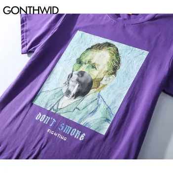 GONTHWID Amuzant pentru Nefumători Van Gogh Tricouri Streetwear Stil Harajuku Mens Hip Hop Street Tricouri de Vară 2020 Moda de sex Masculin Topuri Tee