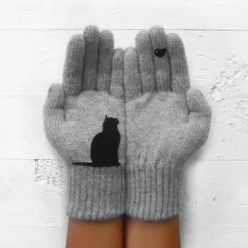 Cat Mănuși pentru Femei, Mănuși de Lână Toamna Iarna în aer liber Cald Rece de Protecție Căptușit Cat Tipărite Mănuși NYZ Magazin