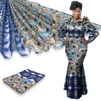 3yards Organza + 3 metri material de panglică de mătase africane ceara de imprimare tesatura de matase ceara tesatura pentru femei rochie