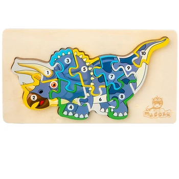 Lemn Drăguț Animale Desene animate Dinosau cifre arabe de Învățare Puzzle-uri Jigsaw Jocuri de Inteligenta Pentru Copii Copii cadouri de Craciun