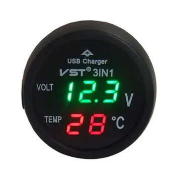 Noi 3 in 1 Digital cu LED-uri Voltmetru Auto, Termometru Auto Incarcator USB 12V/24V Contor de Temperatura Voltmetru Bricheta