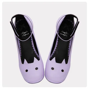 Noi Sosiri Violet din Piele Kawaii Cat Curea Glezna Dulce Lolita Pantofi 6.5 CM Toc Pompe