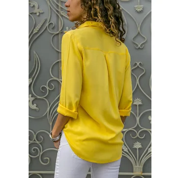Ehuanhood Solid V-Neck Șifon Plus Dimensiune Femei Topuri Bluze 2019 Primavara Toamna Elegante, Bluza Cu Maneci Lungi De Sex Feminin Locul De Muncă Poarte Tricou