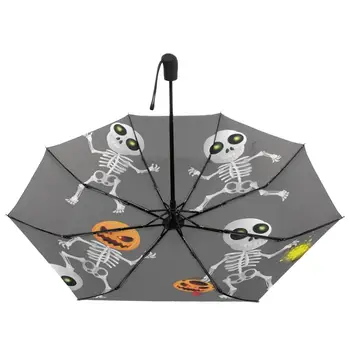 Fericit Desene animate Schelete de Așteptat Complet Automat de Ploaie, Umbrele de Craniu Trei Folidng Windproof Umbrelă de Golf pentru Barbati