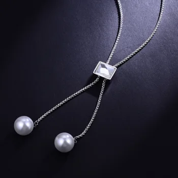 Hongye Nou Colier de Perle de Culoare Argintiu Metalic Reglabil Collares Femei Bijuterii CZ Pandantive Lungi Gât Lanțuri Pentru Petrecere