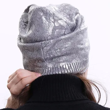 Geebro Femei Metalic de Culoare Beanie Pălărie de Iarnă Singur strat Tricotate Cașmir Slouchy Căciuli pentru Femme Pălării de Imprimare Chelioși