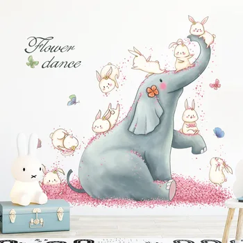 Mare Elefant de Desene animate Iepure Autocolante de Perete pentru camere de Copii de Grădiniță Dormitor Decor de Perete de Vinil PVC Decalcomanii de Perete pentru Decor Acasă