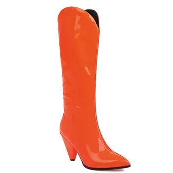 Lasyarrow de Brevete din piele roz portocaliu galben femei pantofi spike tocuri ascuțite toe papuceii de mari dimensiuni 47 48 genunchi-cizme înalte