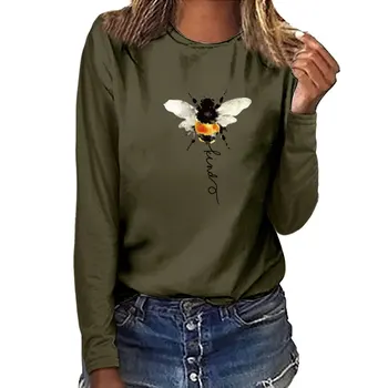 Albine Fel Imprimat cu Maneci Lungi T-shirt Femei Toamna Iarna 2020 Tricouri Femeie din Bumbac Grafic Teuri Streetwear Alb Echipajul Gât Topuri