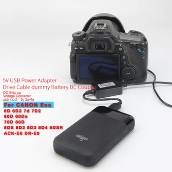 5V de Alimentare USB LP-E6 Dummy Baterie ACK-E6 DR-E6 Adaptor pentru Canon EOS 5D Mark II III 5D2 5D3 6D 7D 60D 60D 70D 80D