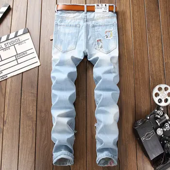 Barbati Blugi Stretch Distrus Rupt De Design De Moda Insigna Patchwork Skinny Jeans Pentru Om Slim Fit Motociclist Găuri De Bumbac Denim Pantaloni