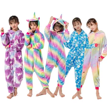 Flanel Copii Pijama Set de Iarna cu Gluga Animal Kigurumi Cusatura Unicorn animale Copii Pijamale Pentru Fete Baieti Pijamale Pijamale