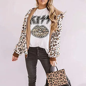 Vara cu Maneci Scurte T-shirt Adulți Creative Scrisoare de Imprimare Leopard Buza de Imprimare Guler Rotund Vrac Top Casual Cămașă de Bază