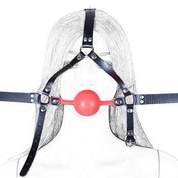 CamaTech 48mm Silicon Big Ball Gag Masca de Piele Capul Fasciculului de Robie cu Gura Deschisă Căluș în gură Restricții Fixare Oral Jucarii Sexuale