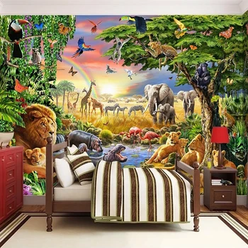 Foto personalizat Murală Non-țesute Monitorului 3D de Desene animate Pășuni Animal Leu, Zebra Camera Copiilor Bedroom Home Decor Pictura pe Perete