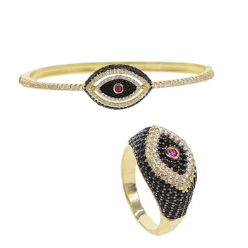 De înaltă calitate moda bijuterii femei negru alb roșu cz ochi norocos turc deochi Bohemia deget inel brățară brățară set de bijuterii