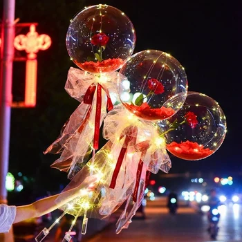 LED Luminos Balonul a Crescut Buchet Transparent Bobo Mingea a Crescut de Ziua Îndrăgostiților Cadou de Petrecerea de Nunta de Decorare Baloane