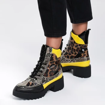 [fvfv] Punk Pantofi Platforma, Cizme de Primăvară Dimensiuni Mari noi Nituri Femei Glezna Cizme din Piele Indesata Toc Doamnelor Dantelă Sus Goth