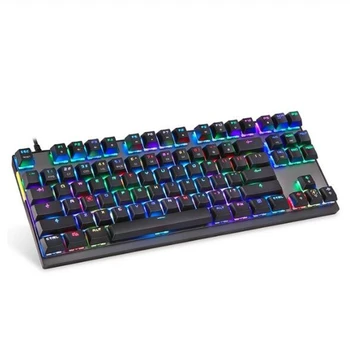 Tastatura mecanica Iluminata cu LED-uri RGB prin Cablu Computer Gaming Keyboard,Albastru/Rosu Switch-uri, 87 de Taste N-Key Rollover (Negru si Roz)