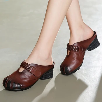 YAERNI 2020 Vara Piele cu Toc Sandale Femei Pantofi Retro Casual, Papuci de casă Soft Comfort Femei Papuci Sandale