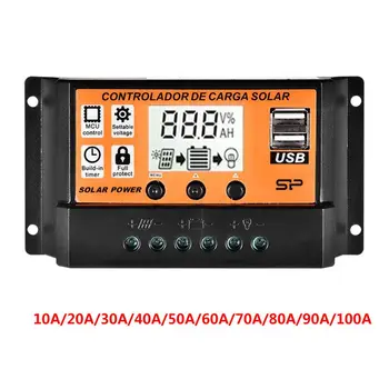 MPPT 10A/20A/30A/40A/50A/60A/70A/80A/90A/100A Auto Ecran LCD Solar Charge Controller Dual USB Panou Solar de Reglementare