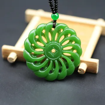 Natural Verde Jad Pandantiv Colier Chinez față-verso Gol Afară Sculptate Farmec Jeweley Moda Amuleta pentru Barbati Femei Cadou Lucky