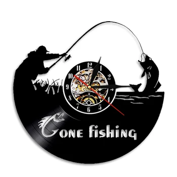 Plecat La Pescuit Pește Rod Ceas De Perete Pescar Decor Acasă Pescuit Disc De Vinil Ceas De Perete Ceasuri Handmade Cadou Pentru Pescari