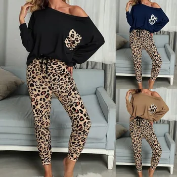 Toamna Casual 2020 Leopard Femei Haine de Acasă de Moda, O-neck Mâneci Lungi Vrac Seturi de Pijama