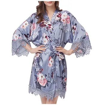 Femei de moda de Mătase Satin Imprimat Mireasa Halat Scurt Halat de Noapte Kimono de Vară Halat Halat de Baie Lenjerie Pijamale#p3
