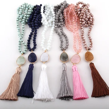 Moda Boem Tribale, Bijuterii Din Sticlă De Cristal Înnodate Piatra Link-Ul De Ciucure Lung Coliere Colier De Femei Dropship
