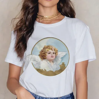 Angel ' 90 Moda Tricou Femei Kawaii Scurtă de Imprimare cu Mâneci O-neck T-shirt de Epocă Vogue Ullzang Tricou Harajuku Sus Teuri de sex Feminin