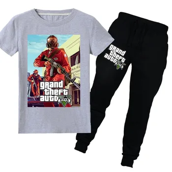 Grand Theft Auto Joc GTA 5 Băiat de Vara Tricou+Pantaloni Lungi 2 buc Seturi de Copii Costum Adolescenti Haine pentru Copii Baieti Vetement Fille