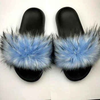 Blană Papuci De Femei Acasă Pantofi Pufos De Blană Diapozitive Plat Sandale Drăguț Pantofi De Interior Iarna Papuci De Casă Zapatos Mujer Plus Dimensiune 45