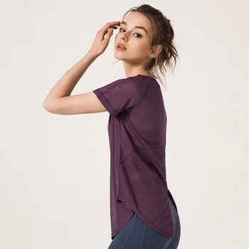 Femei de moda Solid Yoga Tricouri Respirabil Sport Topuri Spate Split Yoga cu Maneci Scurte T-shirt Bluza Antrenament Haine Pentru Femei