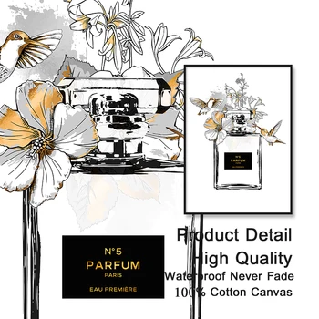 Paris Fashion De Postere Și De Imprimare Negru Auriu Flori Femeie Cu Parfum De Arta De Perete Panza Pictura Nordică Modernă Acasă Decorare Imagine