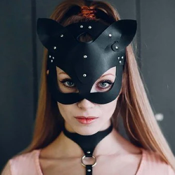 ;Femei Sexy Masca pe Jumătate Ochii Cosplay Fata Pisica din Piele Masca Cosplay Masca de Bal Mascat Carnaval de Lux măști