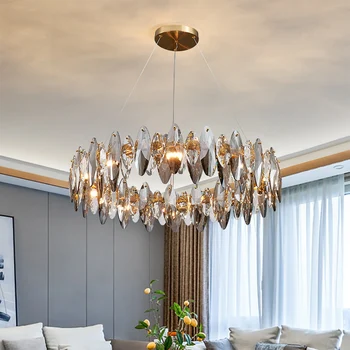 Noi moderne candelabru de cristal pentru living de lux, decor acasă corpuri de iluminat rotunde aur led-uri cristal lampă luciu