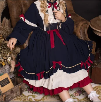 Mori Fata Dulce Vintage Maneca Lunga Bowknot Lolita op Rochie de Printesa Rochie de Cosplay Costum de Servitoare Rochie Loli Cos